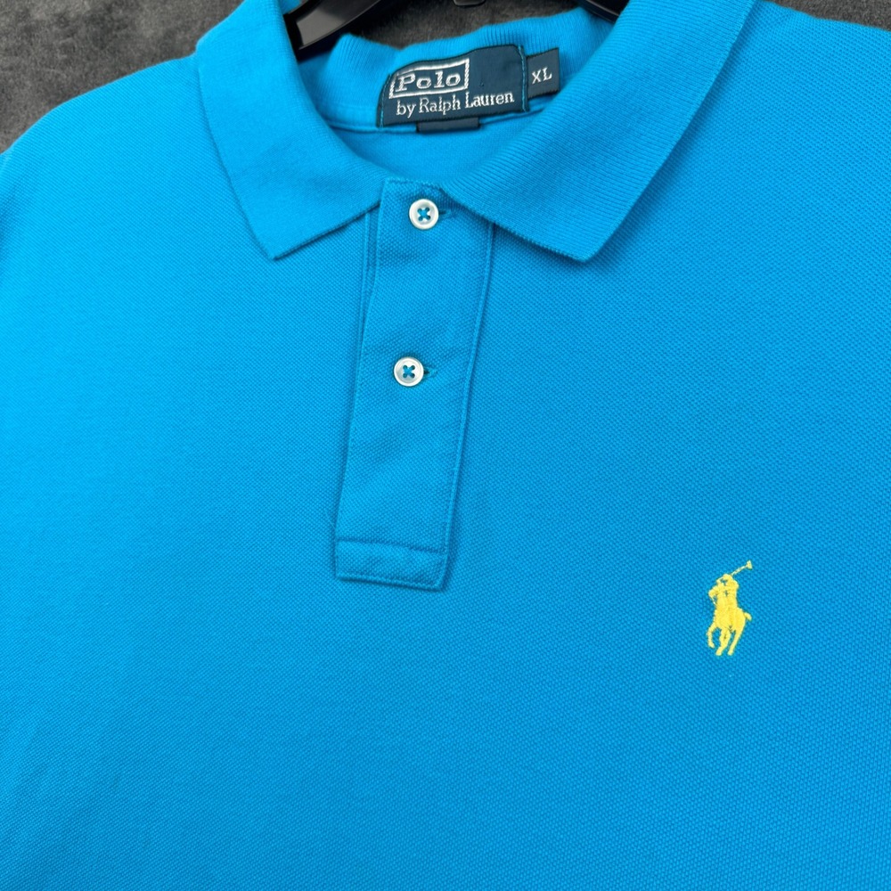 Polo Ralph Lauren Polo Shirt Mens XL Blue Yellow Pony Short Sleeve Good